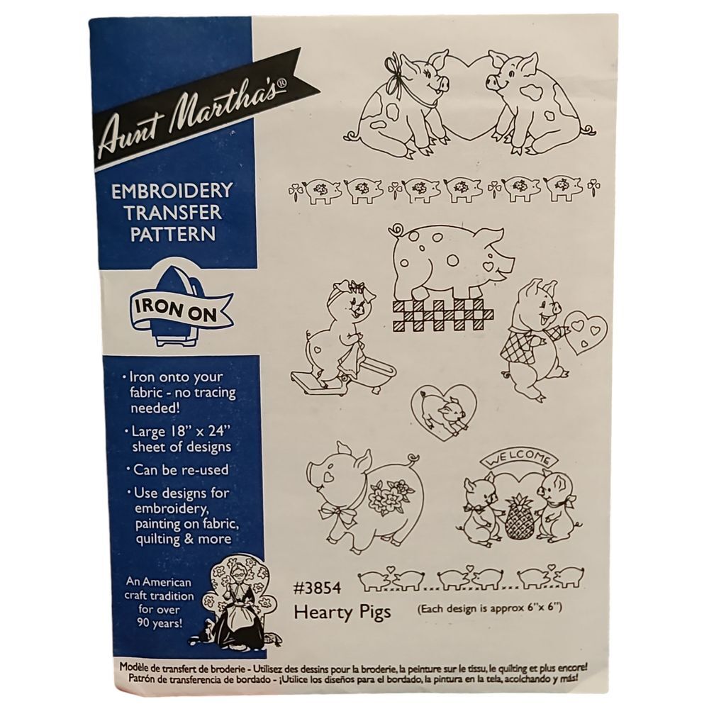 Aunt Martha's Hearty Pigs Iron-On Embroidery Transfer Pattern #3854 Crafts & DIY